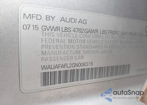 2016 Audi A4 2.0T Premium from USA, damaged, VIN WAUAFAFL2GN008315